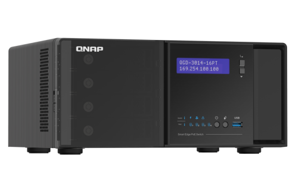 QNAP QGD-3014-16PT: 14 1GbE RJ45 PoE ports(IEEE 803.3at PoE ++ supply 30W), 2 1GbE SFP+/RJ45 combo P