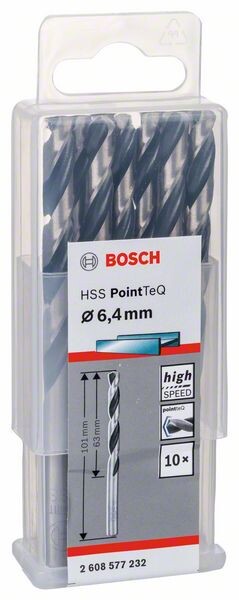 BOSCH HSS-Spiralbohrer PointTeQ 6,4 mm 2608577232 10Metallspiralbohrer HSS