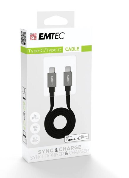 EMTEC T700 - USB-Kabel - USB-C (M) bis USB-C (M) - 3 A - 1,2m - flach (ECCHAT700TC2)