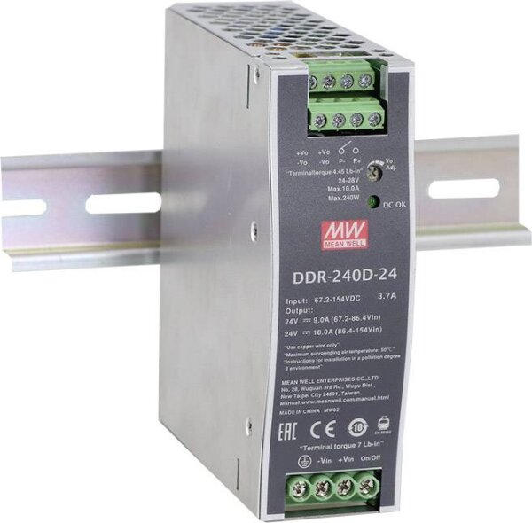 MEAN WELL DDR-240B-24 Hutschienen-DC/DC-Wandler (DIN-Rail) 24 V/DC 10 A 240 W 1 x