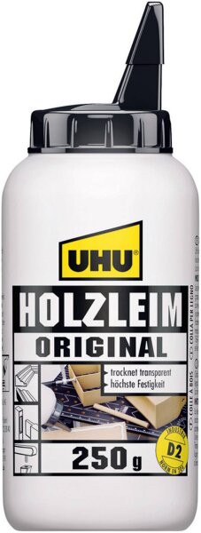 UHU Holzleim Original D2, lösemittelfrei, 250 g Flasche universeller Weißleim, höchste Bindefestigke