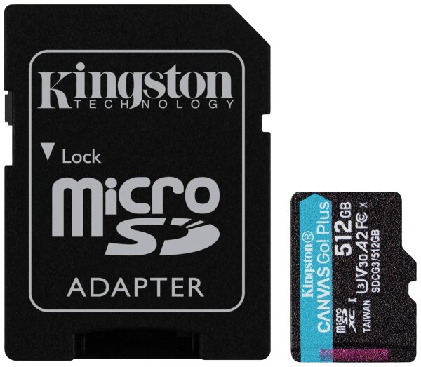 KINGSTON 512GB microSDXC Canvas Go Plus 170R A2 U3 V30 Card + ADP