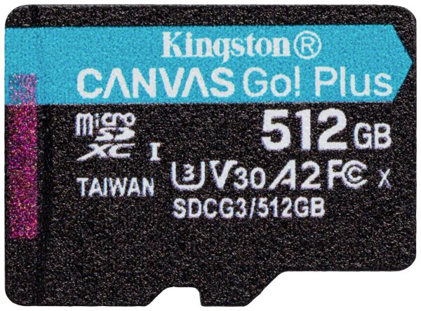 KINGSTON 512GB microSDXC Canvas Go Plus 170R A2 U3 V30 Single Pack w/o ADP