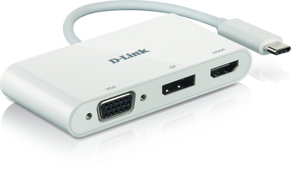 D-LINK USB-C 3-Port Video Adapter mit HDMI & Displayport & VGA