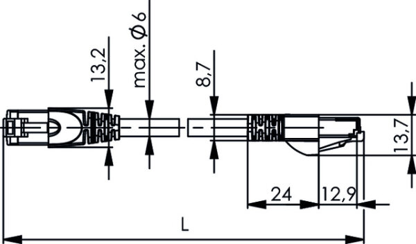 TELEGÄRTNER TG Patchkabel S-FTP 20,0m L00006A0036 FS500 MP8 LSZH grau Cat6A 500MHz Iso E