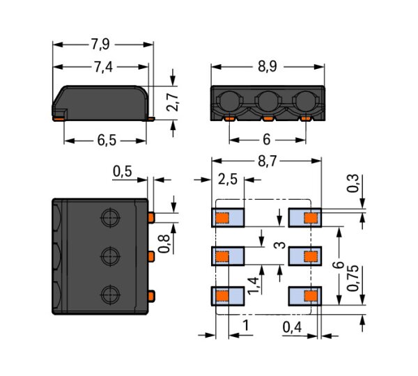 WAGO 2059-323/998-403 Anschlussklemme PPA (B x H x T) 8.90 x 2.70 x 8.90 mm