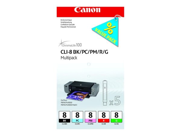 CANON CLI Value Pack 8 Multipack Schwarz, Cyan, Magenta, Rot, grün Tintenbehälter