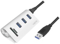 LOGILINK USB HUB 3.0, 3-Port, mit Kartenleser, ALU, silber