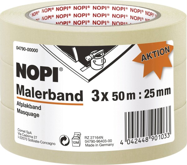 TESA NOPI 04790-00000-01 Malerabdeckband Beige (L x B) 50 m x 25 mm 3 St.