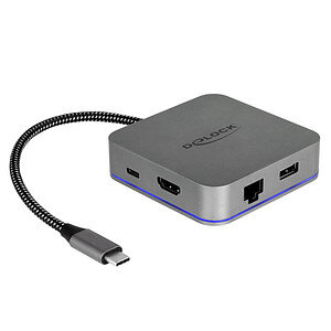 DELOCK USB Type-C Dockingstation für Mobilgeräte 4K - HDMI / Hub / LAN / PD 3.0 mit LED Beleuchtung