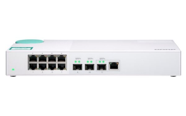 QNAP QSW-308-1C Eight 1GbE NBASE-T ports Three 10GbE SFP+ with shared one 10GBASE-T ports