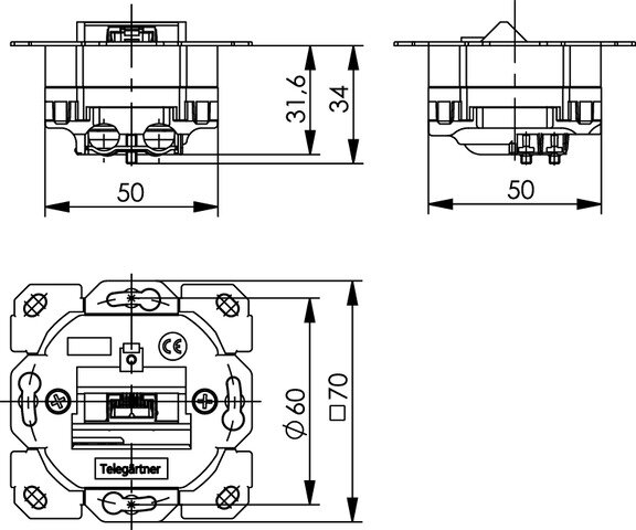 TELEGÄRTNER AMJ45 8 Up/0 Cat.6A ohne Zentralplatte