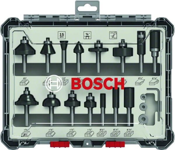 BOSCH 15 tlg Mixed Fräser Set$ Schaft Accessories 2607017473 (2607017473)