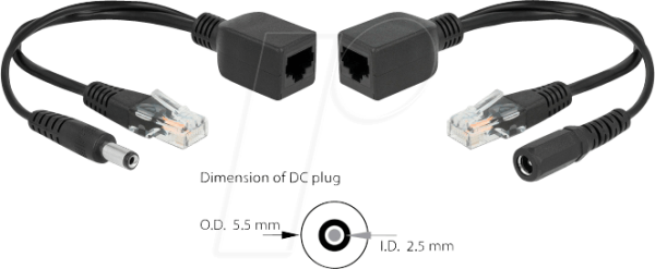 DELOCK Passives PoE Adapter Set RJ45 DC 5,5x2,5mm