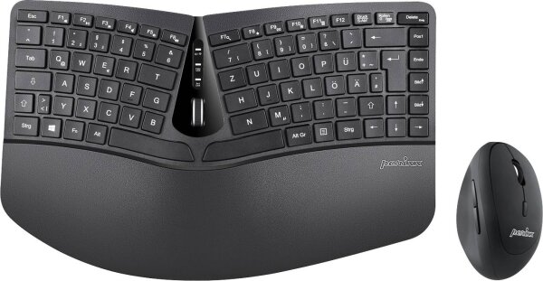 PERIXX PERIDUO-606BDE Funk-Tastatur,- Maus-Set Deutsch, QWERTZ, Windows® Schwarz Ergonomisch, M