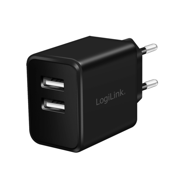 LOGILINK USB Wall Charger, 2port, 2x USB-AF, 12W, black