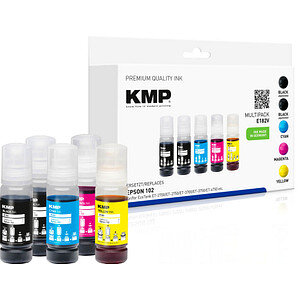 KMP E182V 2x schwarz, 1x cyan, 1x magenta, 1x gelb Tintenflaschen ersetzen EPSON 102/T03R14, 102/T03