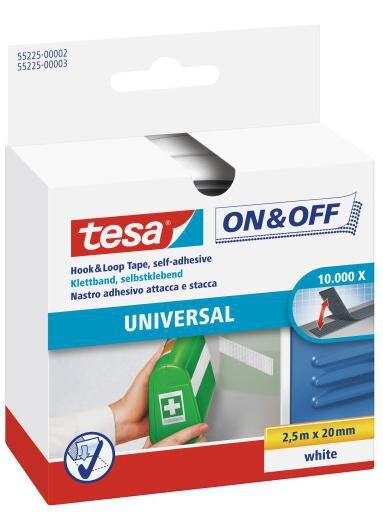 TESA On- & Off-Klettklebeband zum Aufkleben, 2,5m x 20mm, schwarz