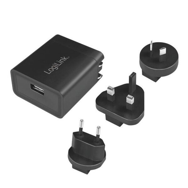 LOGILINK USB Steckdosenadapter 1 port, 10,5W, 3Stecker schw.