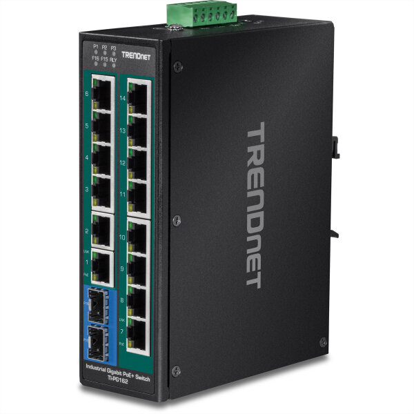 TRENDNET Industrie Switch 16Port Gbit PoE+ Metall DIN-Rail