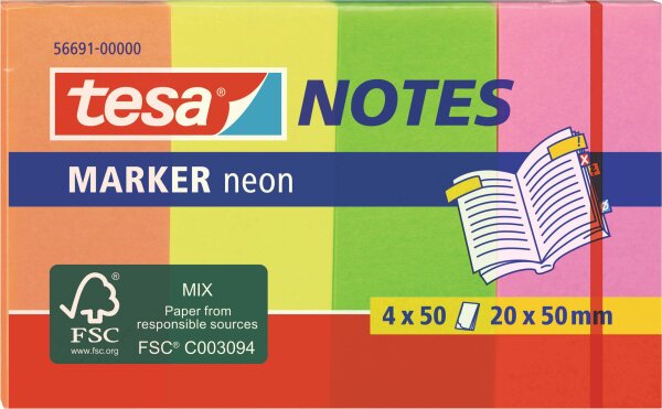 TESA Haftnotizmarker farbig 20x50mm (56691-00000-01) 4x 50 Blatt Pink/Gelb/Grün/Orange