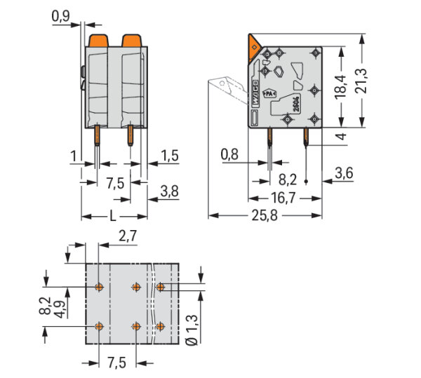 WAGO 2604-3302 Printklemme 4 mm² Polzahl 2 1 St.