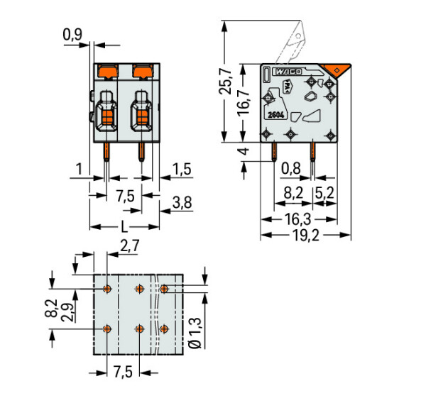 WAGO 2604-1303 Printklemme 4 mm² Polzahl 3 1 St.