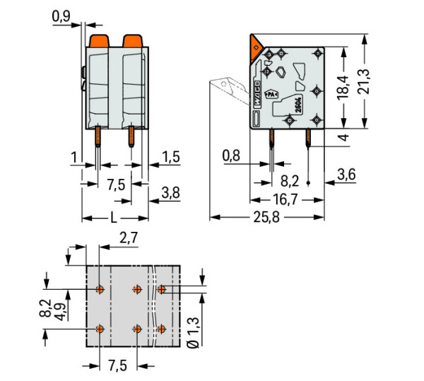 WAGO 2604-3305 Printklemme 4 mm² Polzahl 5 1 St.