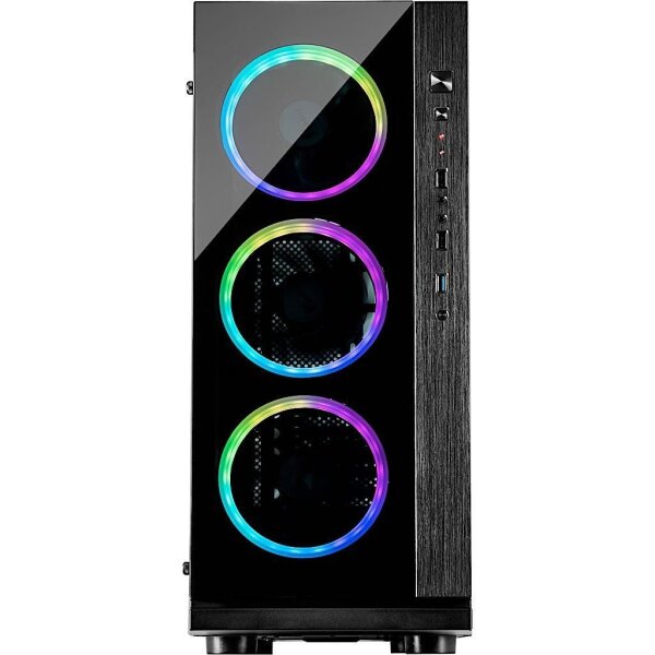 INTERTECH WIII - RGB ohne PSU frontblende aus Tempered Glass 1x USB 3.0 2x USB 2.0 3x RGB-Luefter