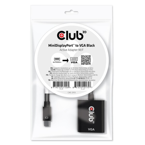 CLUB3D Adapter MiniDisplayport> VGA aktiv St/Bu schwarz Polybeutel - Adapter (CAC-2113)