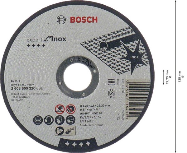 BOSCH Trennscheibe gerade 2608600220 Expert f.INOX AS 46T INOX BF 125mm 1,6m