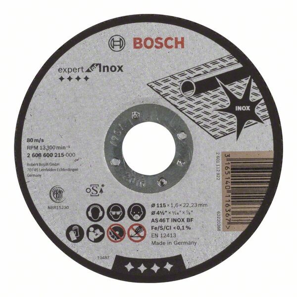 BOSCH Trennscheibe gerade Expert for Inox AS 46 T INOX BF, 115 mm, 1,6 mm (2608600215)