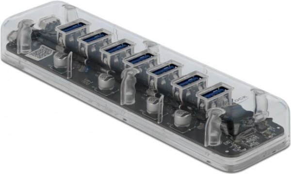 DELOCK Externer USB 3.0 Hub mit 7 Ports transparent