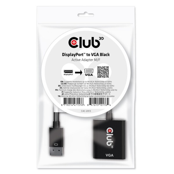 CLUB3D Adapter DisplayPort > VGA aktiv St/Bu schwarz Polybeutel