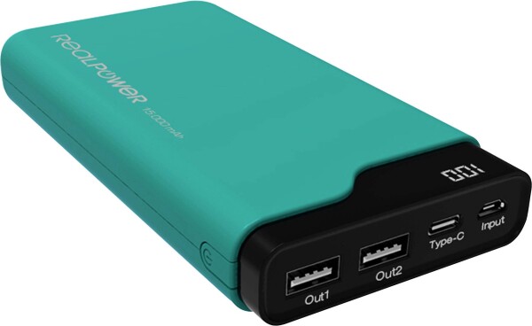 REALPOWER PB-15000C 15.000 mAh Gruen Mobiles Ladegeraet/Powerbank