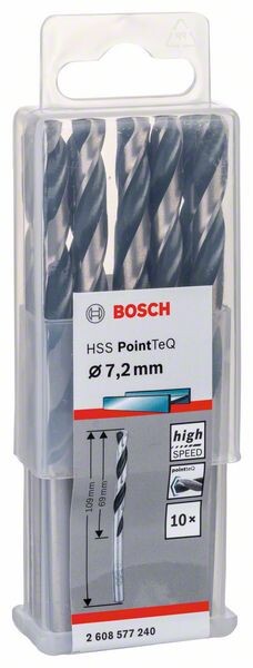 BOSCH HSS-Spiralbohrer PointTeQ 7,2 mm 2608577240 10Metallspiralbohrer HSS