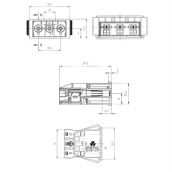 BACHMANN Einbaustecker schwarz 375.506 GST18/3