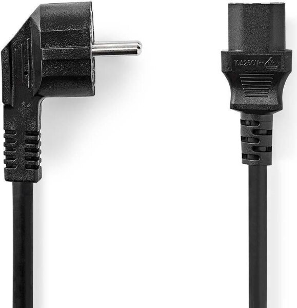 NEDIS Stromverlängerungskabel C14 - C13 | Schutzkontaktstecker | IEC-320-C13 | abgewinkelt | gerade