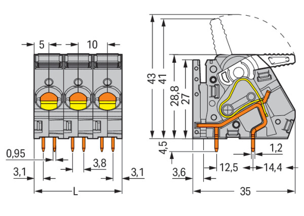 WAGO 2716-152/000-016 Printklemme 16 mm² Polzahl (num) 2 Grün-Gelb 1 St.