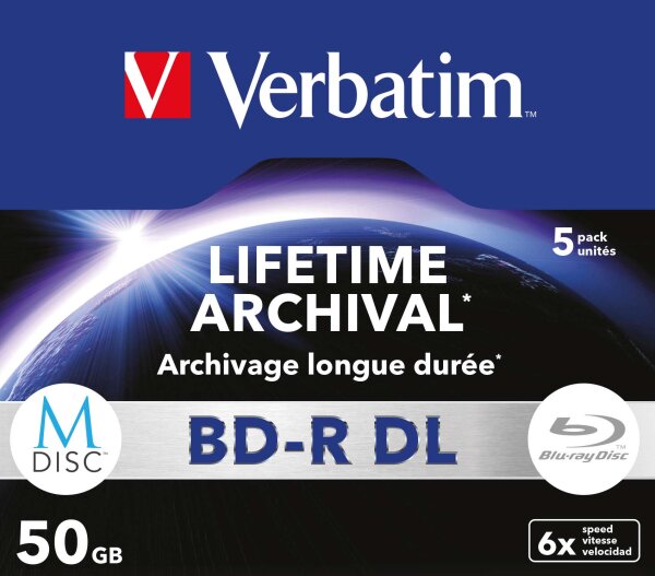 VERBATIM 43846 M-Disc BD-R Blu-Ray 6x Jewel Case 50GB, 5 Stück