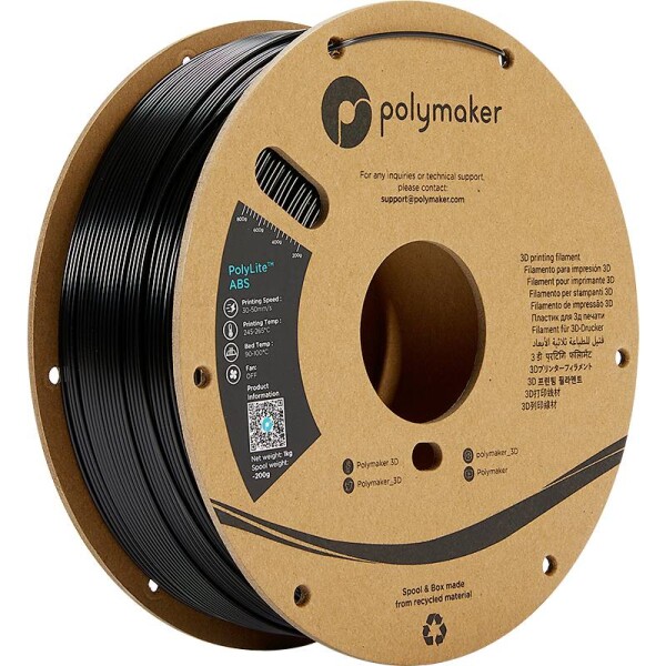 POLYMAKER PE01001 PolyLite Filament ABS geruchsarm 1.75 mm 1000 g Schwarz 1 St.