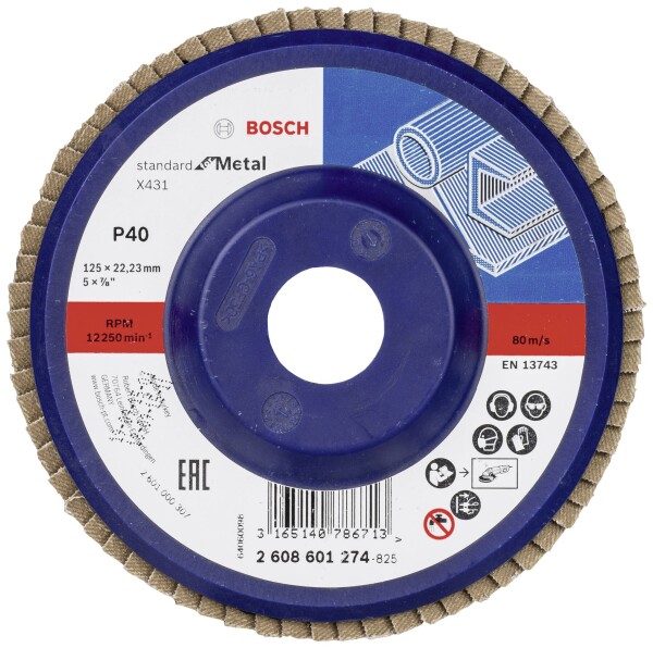 BOSCH Fächerschleifscheibe 2608601274 X431 Standard Metal ger.125mm K40 Kunst