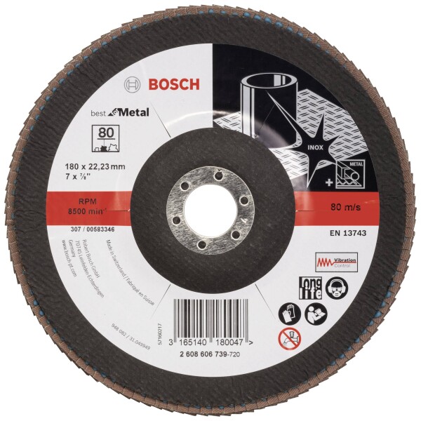 BOSCH Fächerschleifscheibe 2608606739 X571 Best Metal gew. 180mm K80 Glasgew.