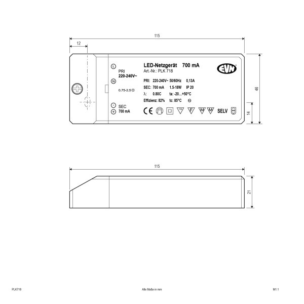 EVN LED-Netzgeräte Kunststoff PLK718 1,5-18 W 700mA IP20 Weiß