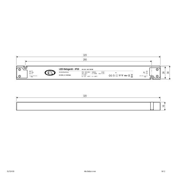 EVN NG 24V/DC -0,1-100W -IP20 - SLF24100 Primär: 200-240V/AC SLF24100